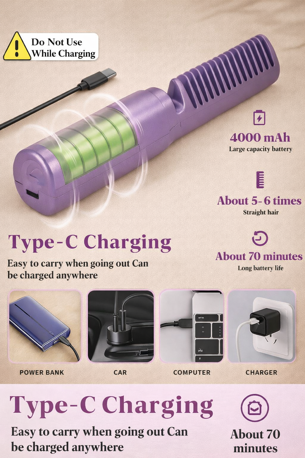 ⭐GlowComb™ Cordless Hair Straightener